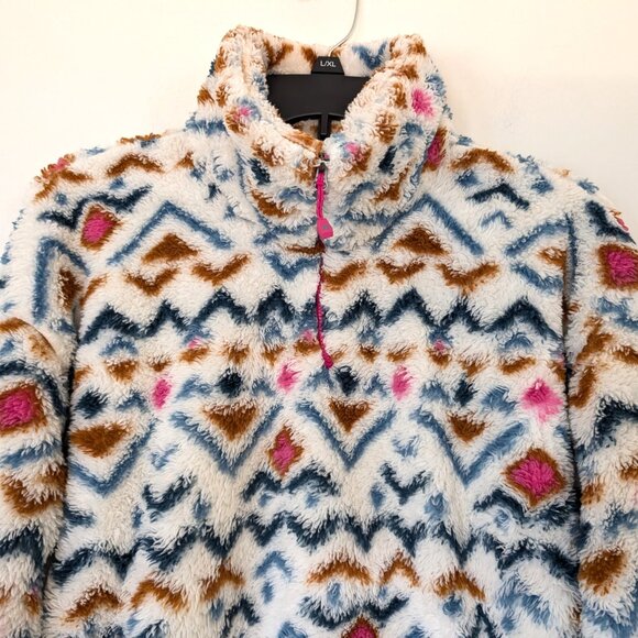 EDDIE BAUER Pullover Women's L Multicolor Aztec 1/4 Zip Mock Long Sleeve Sweater - Picture 2 of 12